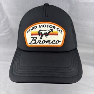Vtg Ford Motor Co. Bronco American Needle Trucker Hat Black &‎ Orange Snapback